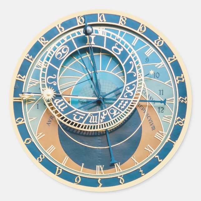 Closeup on Prague Astronomical Clock, Czech R. Classic Round Sticker (Front)