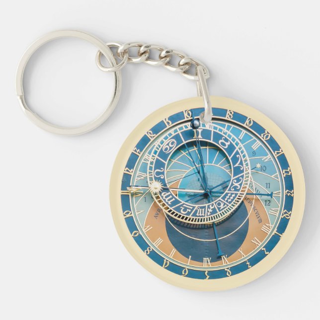 Closeup on Prague Astronomical Clock, Czech R. Keychain (Front)