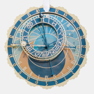 Closeup on Prague Astronomical Clock, Czech R. Ornament Card