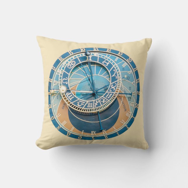Closeup on Prague Astronomical Clock, Czech R. Throw Pillow (Front)
