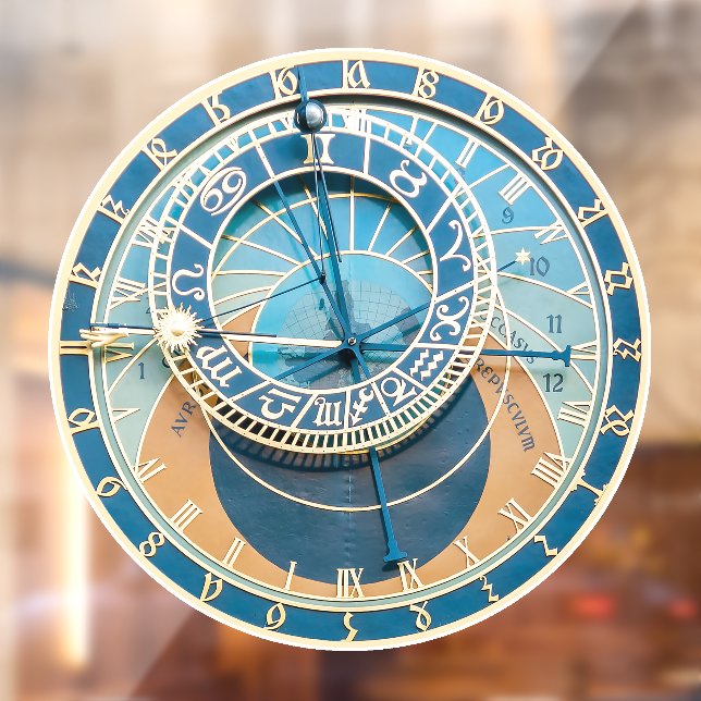 Closeup on Prague Astronomical Clock, Czech R. Window Cling (Sheet 2)