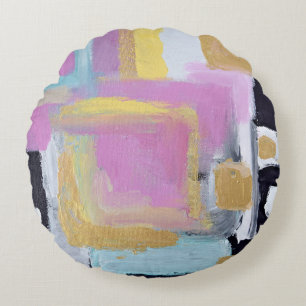 Closeup photo multicolored painting round pillow