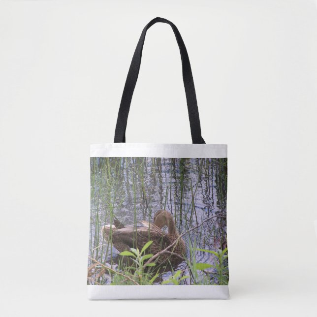 Closeup photo of a duck tote bag (Front)