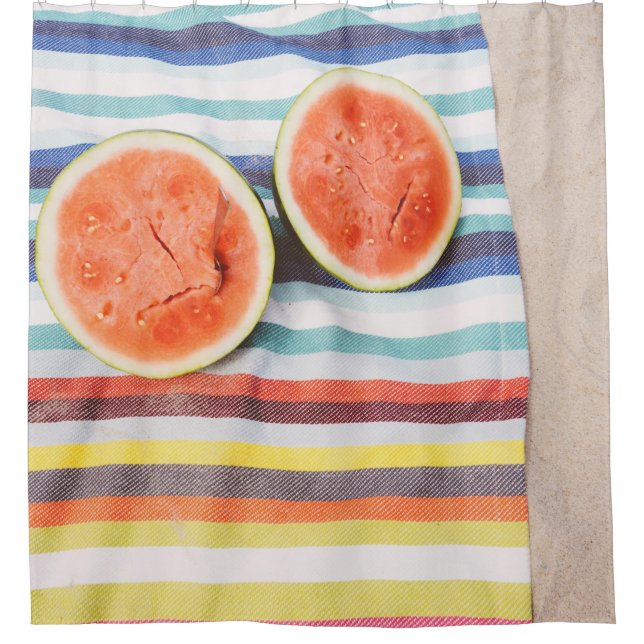 Closeup photo of slice watermelon fruits on cloth (Front)