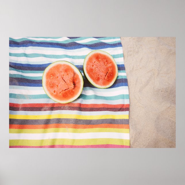 Closeup photo of slice watermelon fruits on cloth poster (Front)