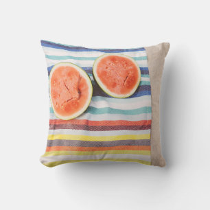 Closeup photo of slice watermelon fruits on cloth throw pillow