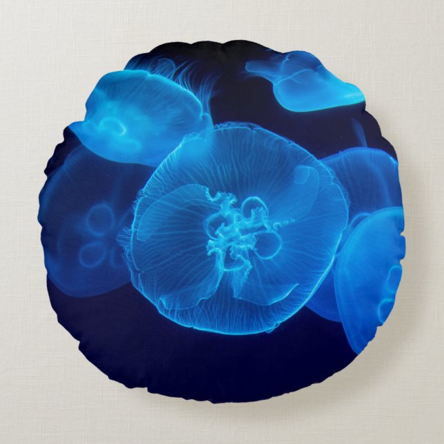 CLOSEUP PHOTOGRAPHY OF SWARM OF JELLYFISH ROUND PILLOW (Front)