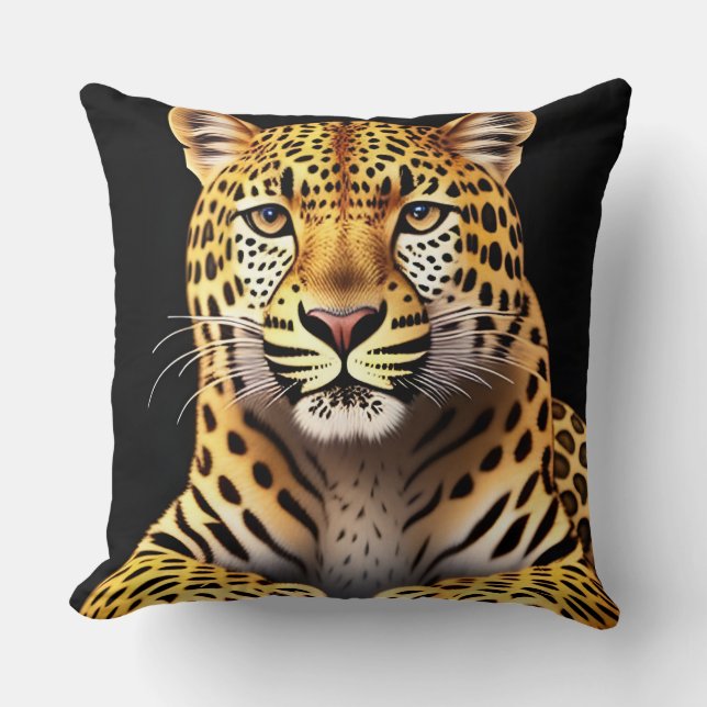 Closeup Portrait of a Majestic Leopard Throw Pillow (Front)