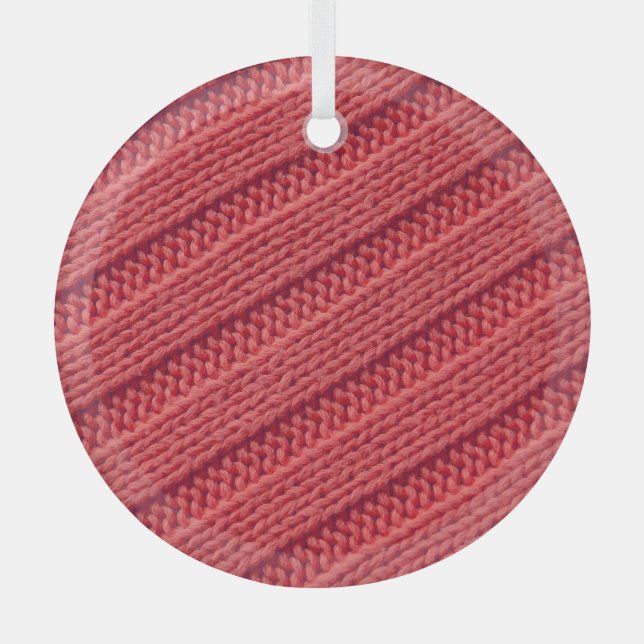 Closeup stripy crochet texture. glass ornament (Front)