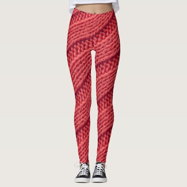 Closeup stripy crochet texture. leggings (Front)