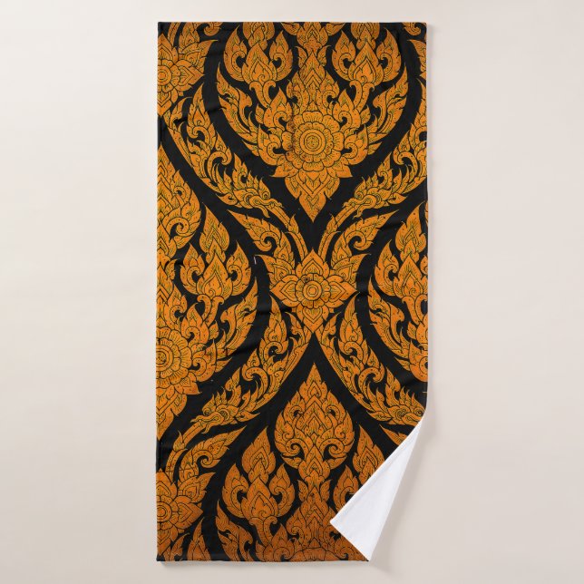 Closeup Thai motif sculpter lotus photo à la porte (Serviette de bain)