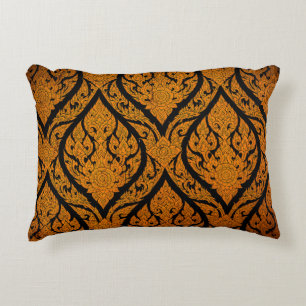 Closeup Thai pattern carving lotus picture at door Accent Pillow