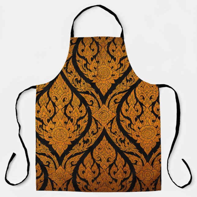 Closeup Thai pattern carving lotus picture at door Apron (Front)