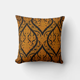 Closeup Thai pattern carving lotus picture at door Throw Pillow