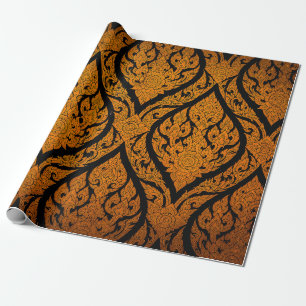 Closeup Thai pattern carving lotus picture at door Wrapping Paper