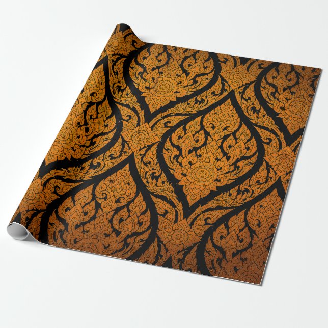Closeup Thai pattern carving lotus picture at door Wrapping Paper (Unrolled)