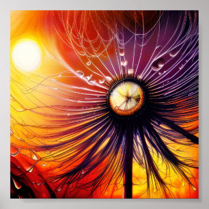 Closeup wet dandelion poster