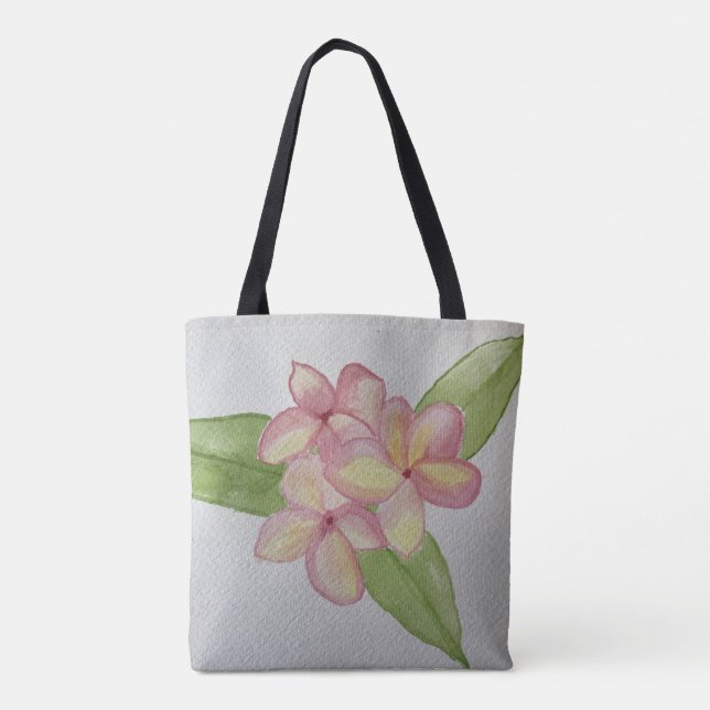 Cloth tote bag with frangipani floral design (Back)