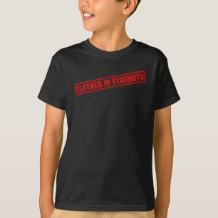 Clothed in Strength – Red Stamp Design - Bible T-Shirt