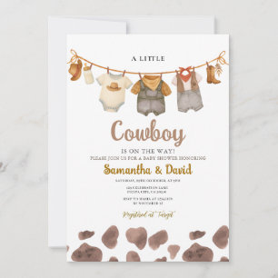 Clothes A Little Cowboy is on the Way Baby Shower  Invitation