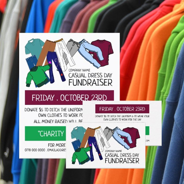 Clothes Design, Casual Dress Day Fundraiser Advert Business Card (Creator Uploaded)