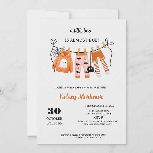 Clothes Line a Little Boo Halloween Baby Shower   Invitation (Front)