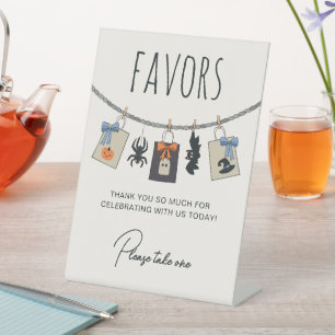 Clothes Line Blue Halloween Baby Shower Favors Pedestal Sign