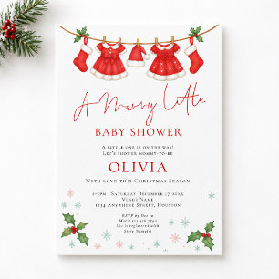 Clothes Line Merry Little Christmas Baby Shower Invitation