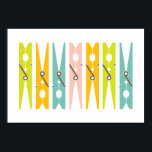 Clothes Pins Retro Colour Laundry Room Art<br><div class="desc">A fun way to brighten up the mundane task of doing laundry,  this large poster print can be hung both vertically or horizontally and features a collection of simply illustrated clothes pins in a palette of cheerfully retro bright colours.</div>