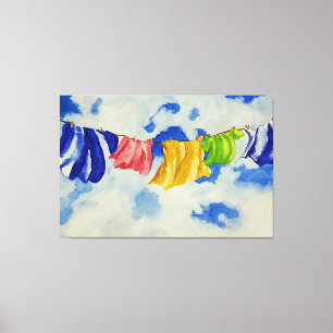 Clothesline Art Bright Colored Laundry Canvas Print