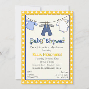 Clothesline baby boy shower personalized invitation