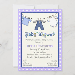 Clothesline baby boy shower personalized invitation