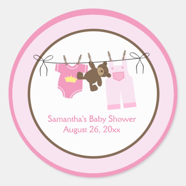 Clothesline Baby Girl CIRCLE Custom Favour Sticker (Front)