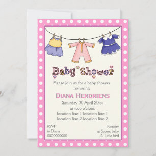 Clothesline baby girl shower personalized invitation