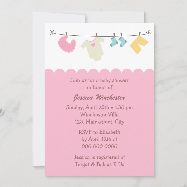 Clothesline Baby Shower Invitation (Front)