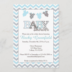 Clothesline Baby Shower Invitations for a Boy