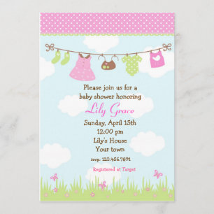 Clothesline Baby Shower Invitations Girls