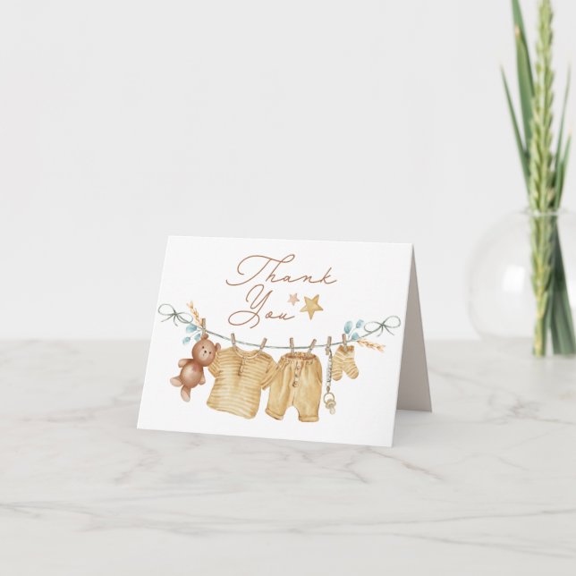 Clothesline Baby Shower Thank You Card (Front)