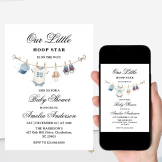 Clothesline baseball baby shower invitation
