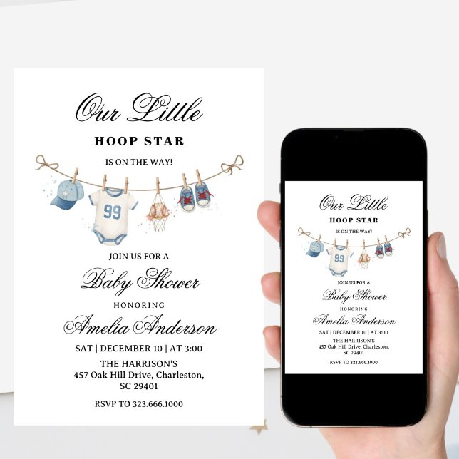 Clothesline baseball baby shower invitation  (Créateur téléchargé)