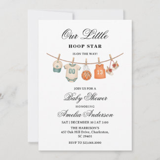 Clothesline Basketball baby shower invitation