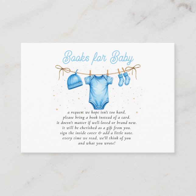 Clothesline Blue Boy Baby Shower Book Request  Enclosure Card (Front)