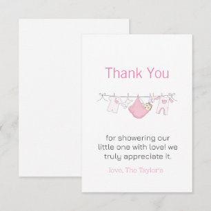Clothesline Cute Girl Baby Shower Thank You   Card