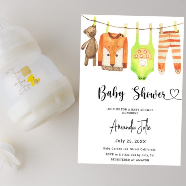 Clothesline Gender Neutral Baby Shower Invitation (Creator Uploaded)