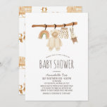 Clothesline Gender Neutral Drive-by Baby Shower Invitation<br><div class="desc">This boho clothesline gender-neutral drive-by/drive-thru baby shower invitation features baby clothes such as a romper and a pair of pants,  a stuffed bunny/animal,  and a rainbow. The reverse side features a white background with baby crib patterns. Personalize it for your needs. You can find matching products at my store.</div>