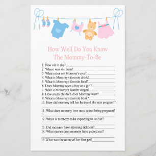 Clothesline How well do you know baby shower game