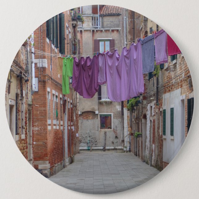 Clothesline In Venice Italy 6 Inch Round Button (Front)