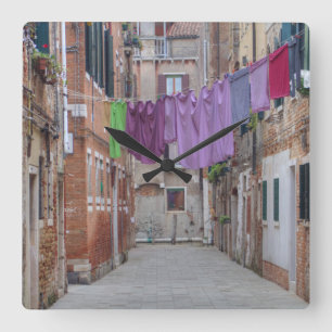 Clothesline In Venice Italy Square Wall Clock