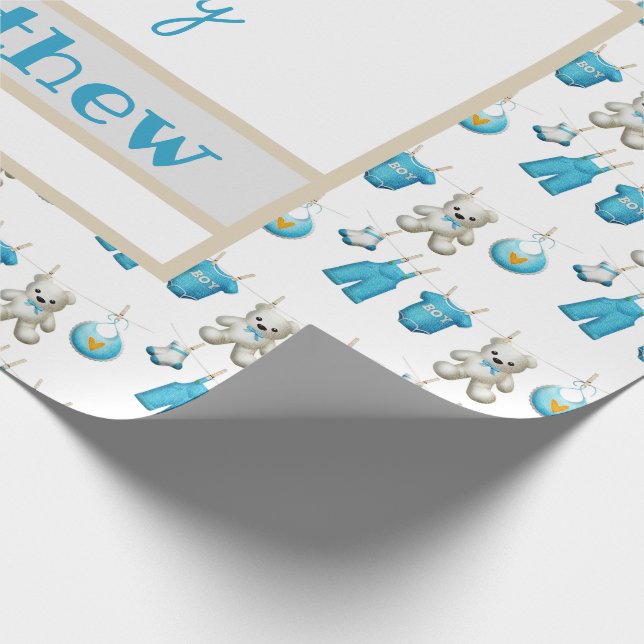 Clothesline It's A Boy Name Wrapping Paper (Corner)