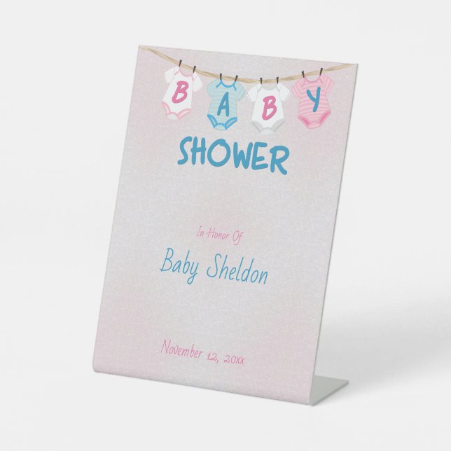 Clothesline Layette Baby Shower Custom   Pedestal Sign (Front)